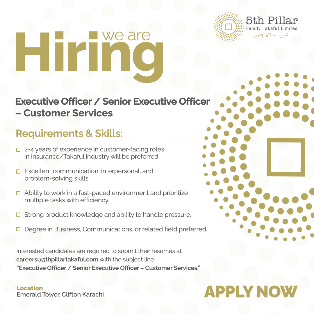 We are hiring: Executive Officer / Senior Executive Officer - Customer Services