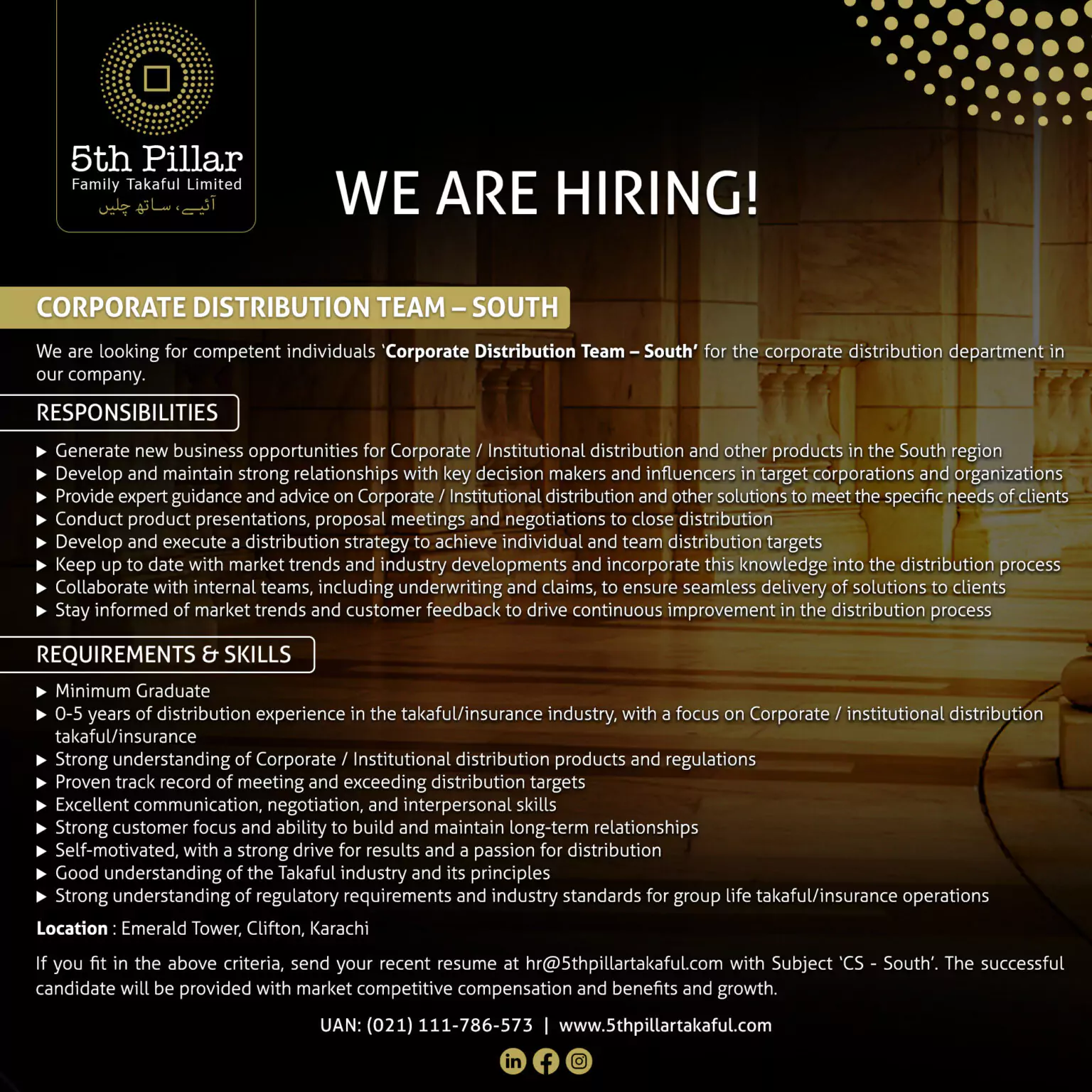 Job ad for Corporate Distribution Team - South