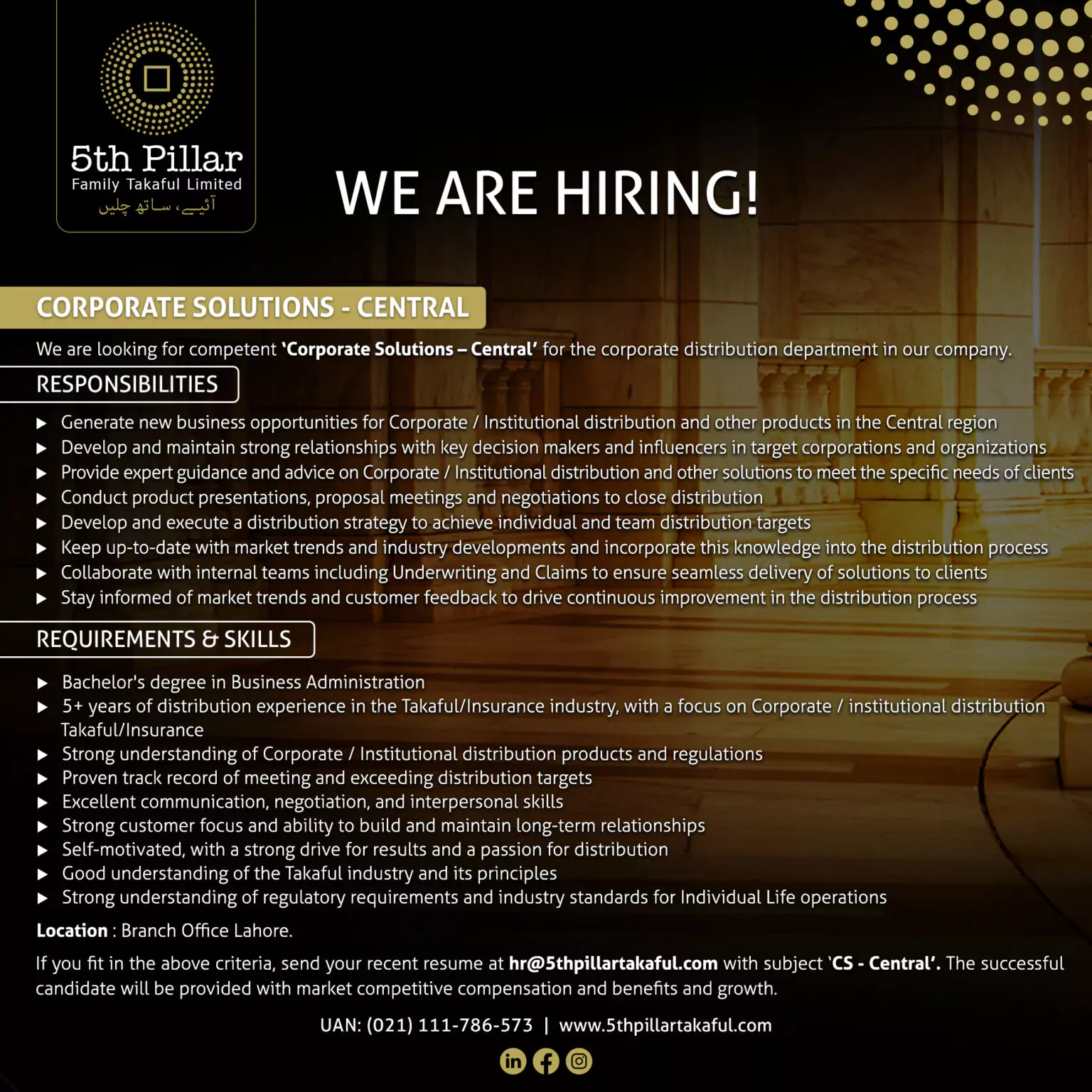 Job ad for Corporate Solutions - Central