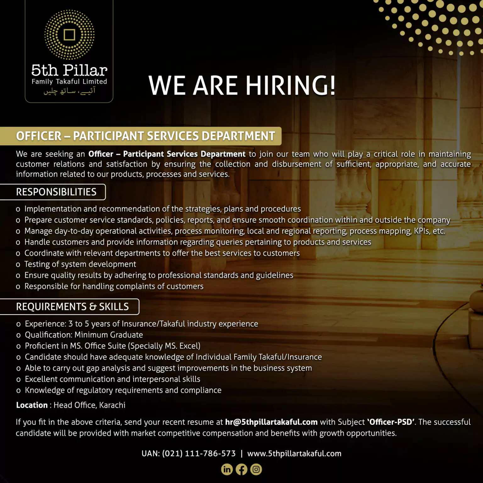 Job ad for Officer - Participant Services Department